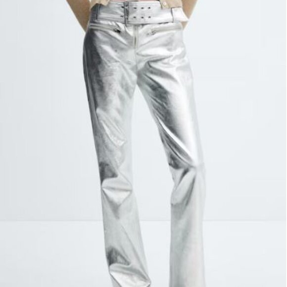 Mango Metallic Pants with Belt - Picture 2 of 7